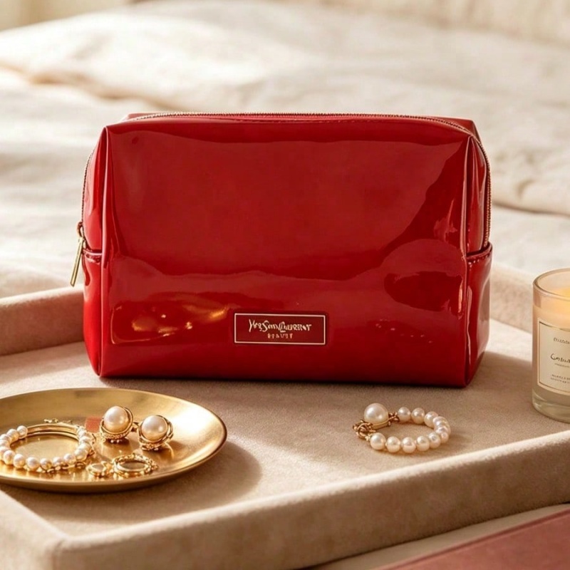 Luxury Bags For Travel - YSL BEAUTE Czerwona kosmetyczka ze sztucznej