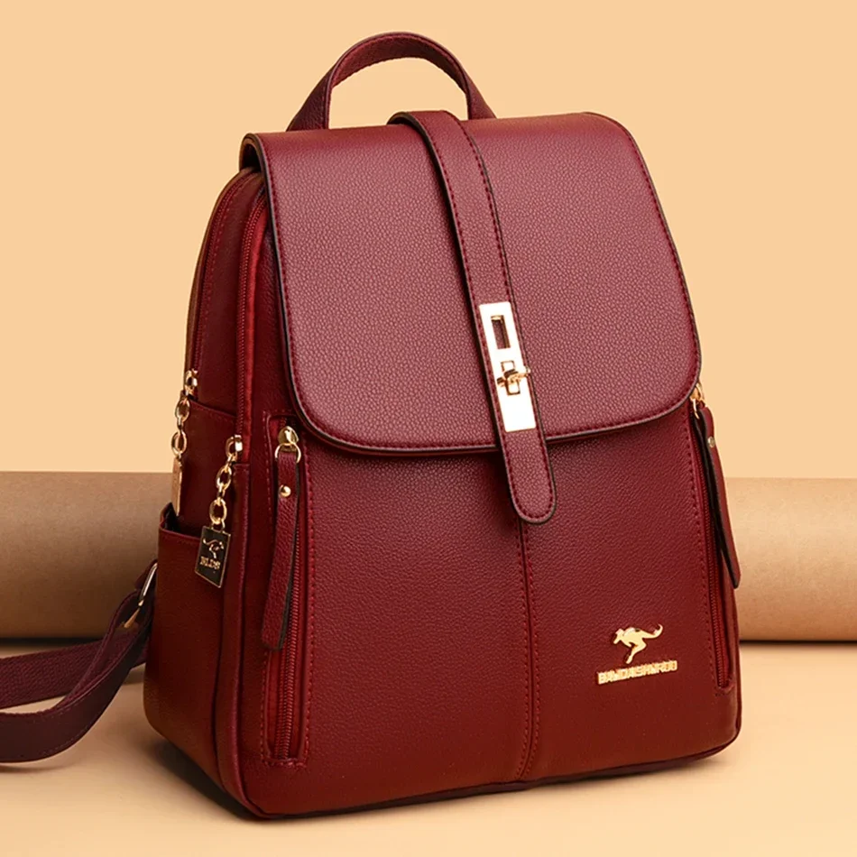 Luxury Bags For Travel - Damski skórzany plecak o dużej pojemności,