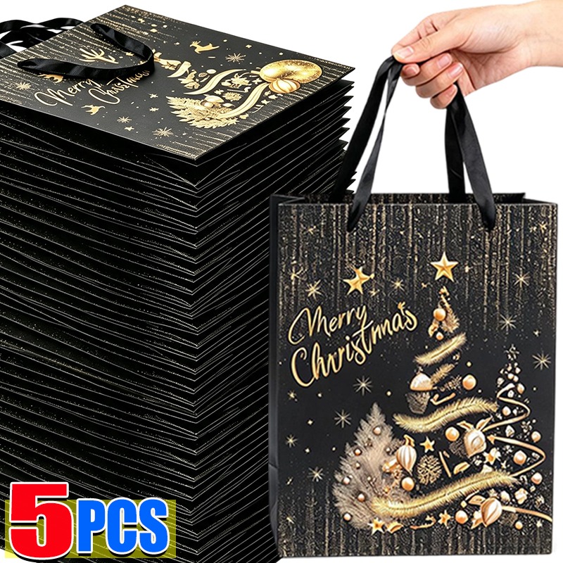 Luxury Xmas Bags - 1/5 szt. Czarno-złota świąteczna torba na